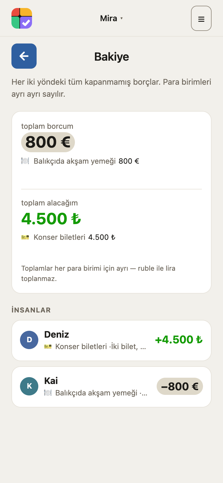 Bakiye: sana borçlu olanlar ve senin borçların